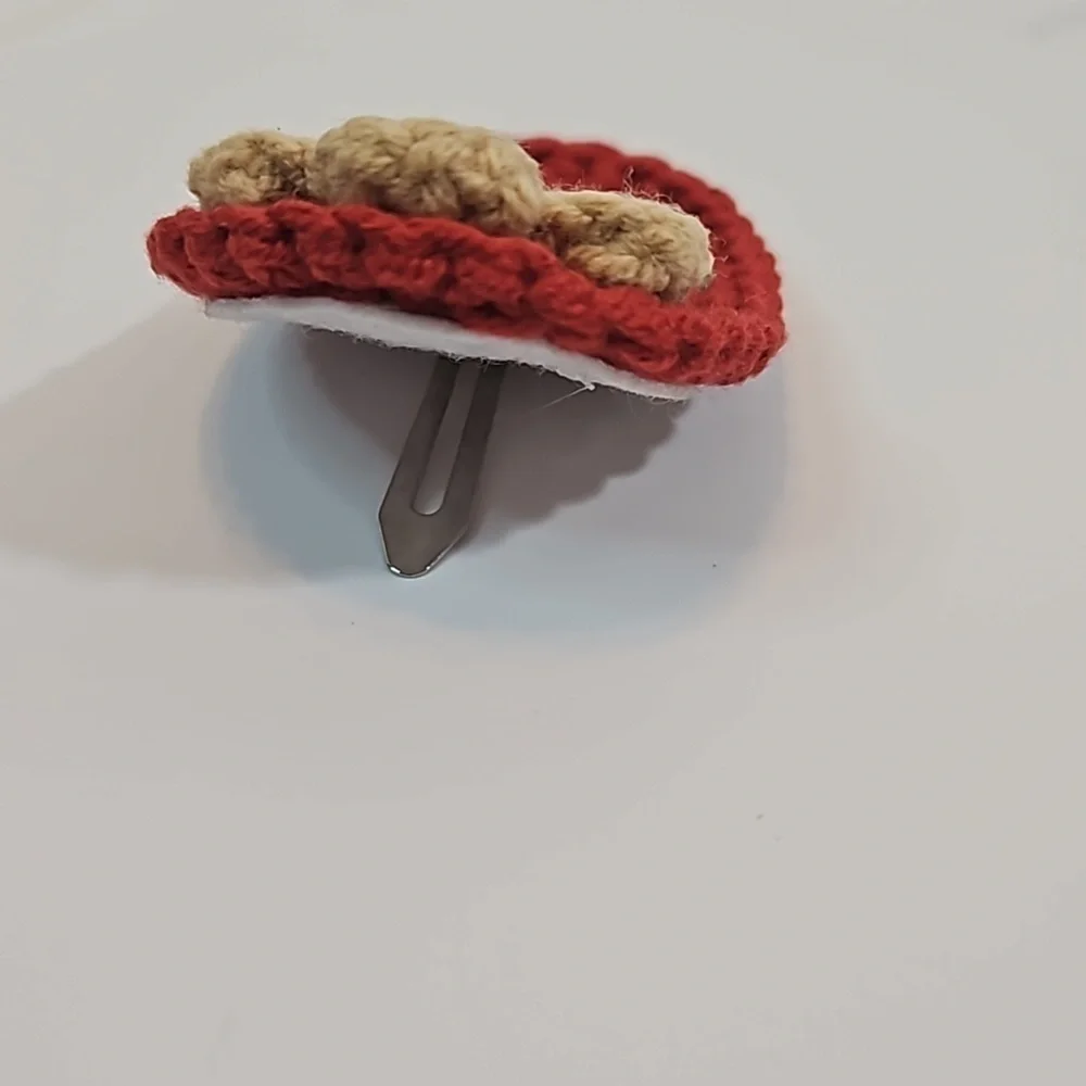 Hand Crafted Crochet Floral Hair Clip Vintage Botanical Coquette Accessory Red